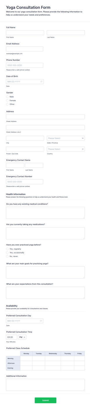 Yoga Consultation Form Template