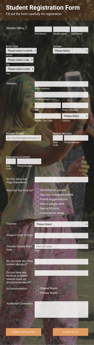 Yoga Course Registration Form Template