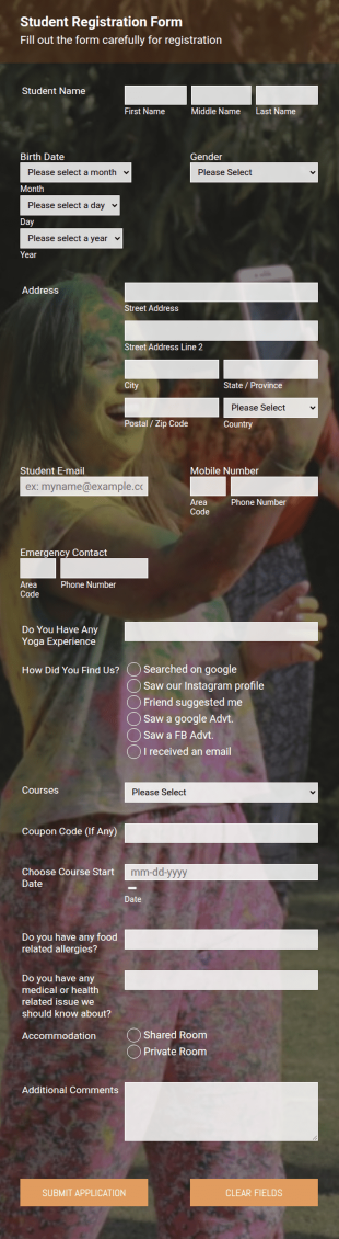 Yoga Course Registration Form Template