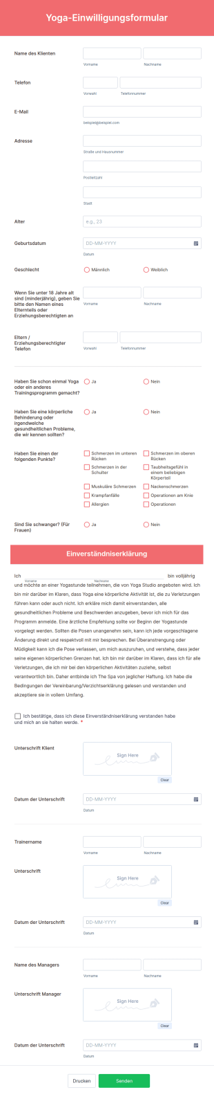 Yoga Einwilligungsformular