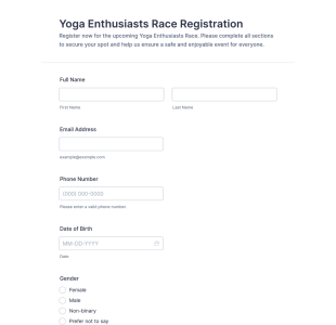 Yoga Enthusiasts Race Registration Form Template
