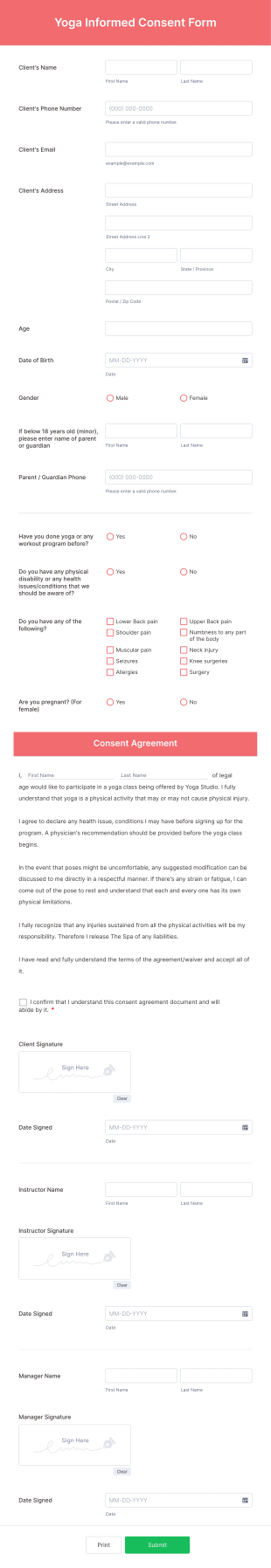 Yoga Informed Consent Form Template