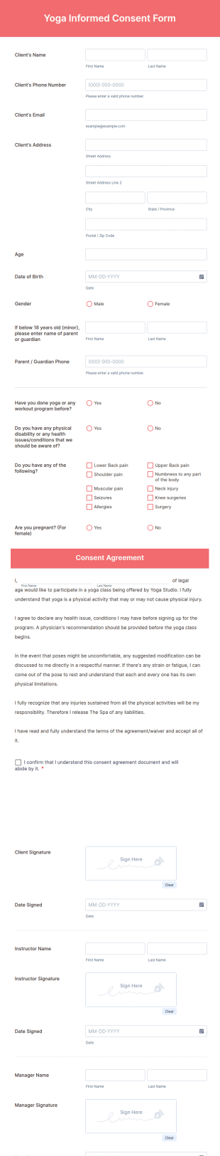Yoga Informed Consent Form Template