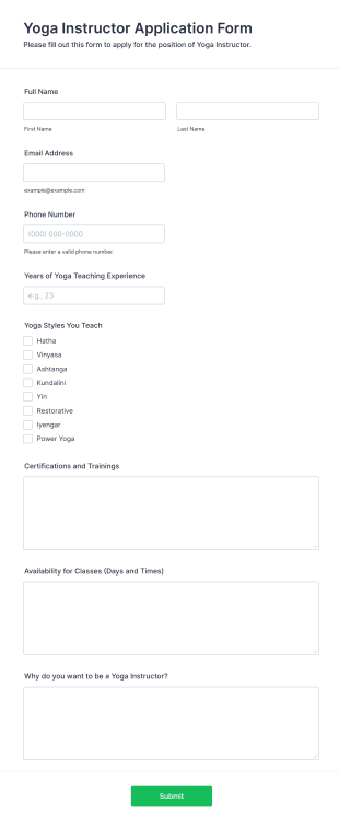 Yoga Instructor Application Form Template
