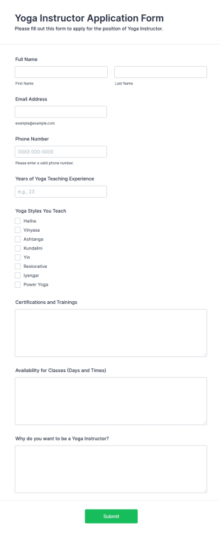 Yoga Instructor Application Form Template