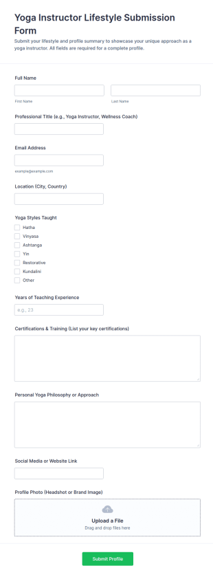 Yoga Instructor Lifestyle Submission Form Template
