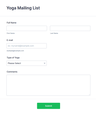 Yoga Mailing List Form Template