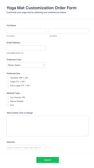 Yoga Mat Customization Order Form Template