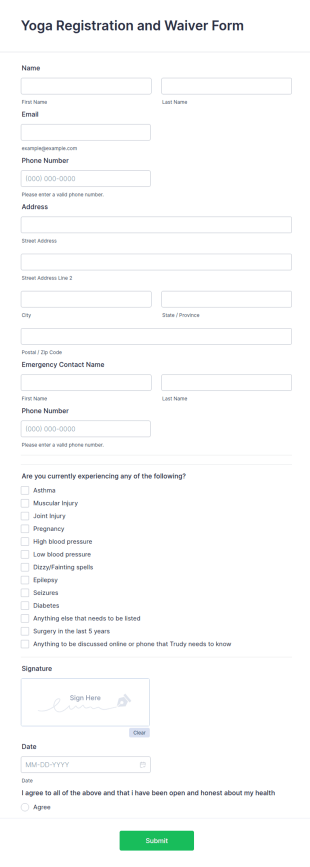 Yoga Registration And Waiver Form Template
