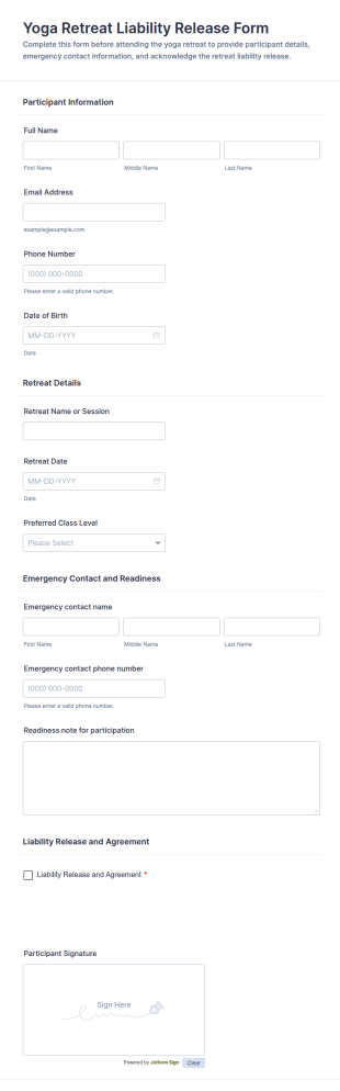 Yoga Retreat Liability Release Form Template