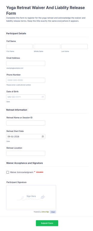 Yoga Retreat Waiver And Liability Release Form Template