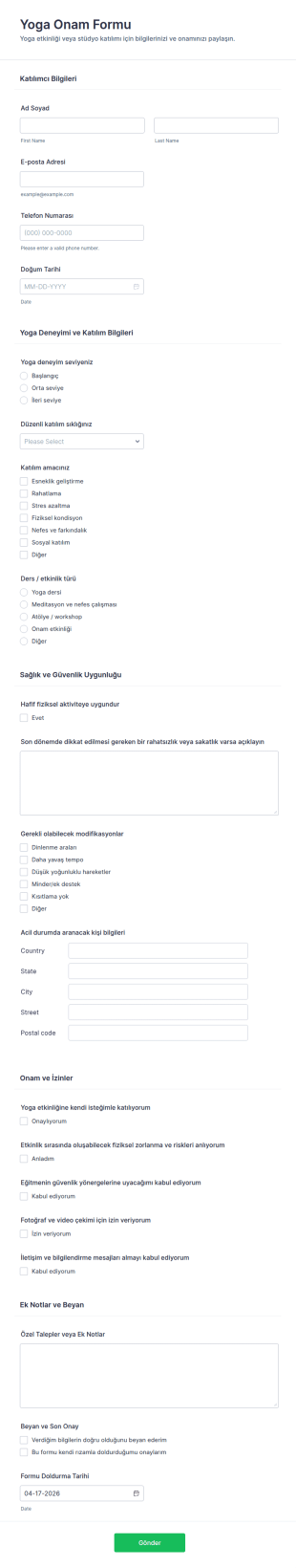 Yoga Rızası Form Şablonu