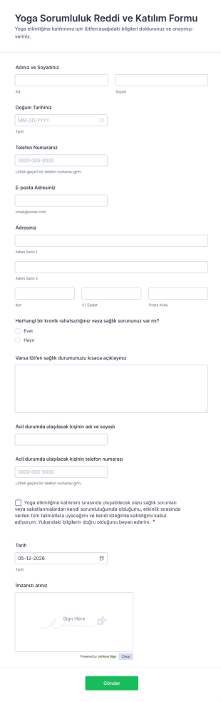 Yoga Sorumluluk Reddi Ve Katılım Form Şablonu