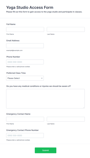 Yoga Studio Access Form Template