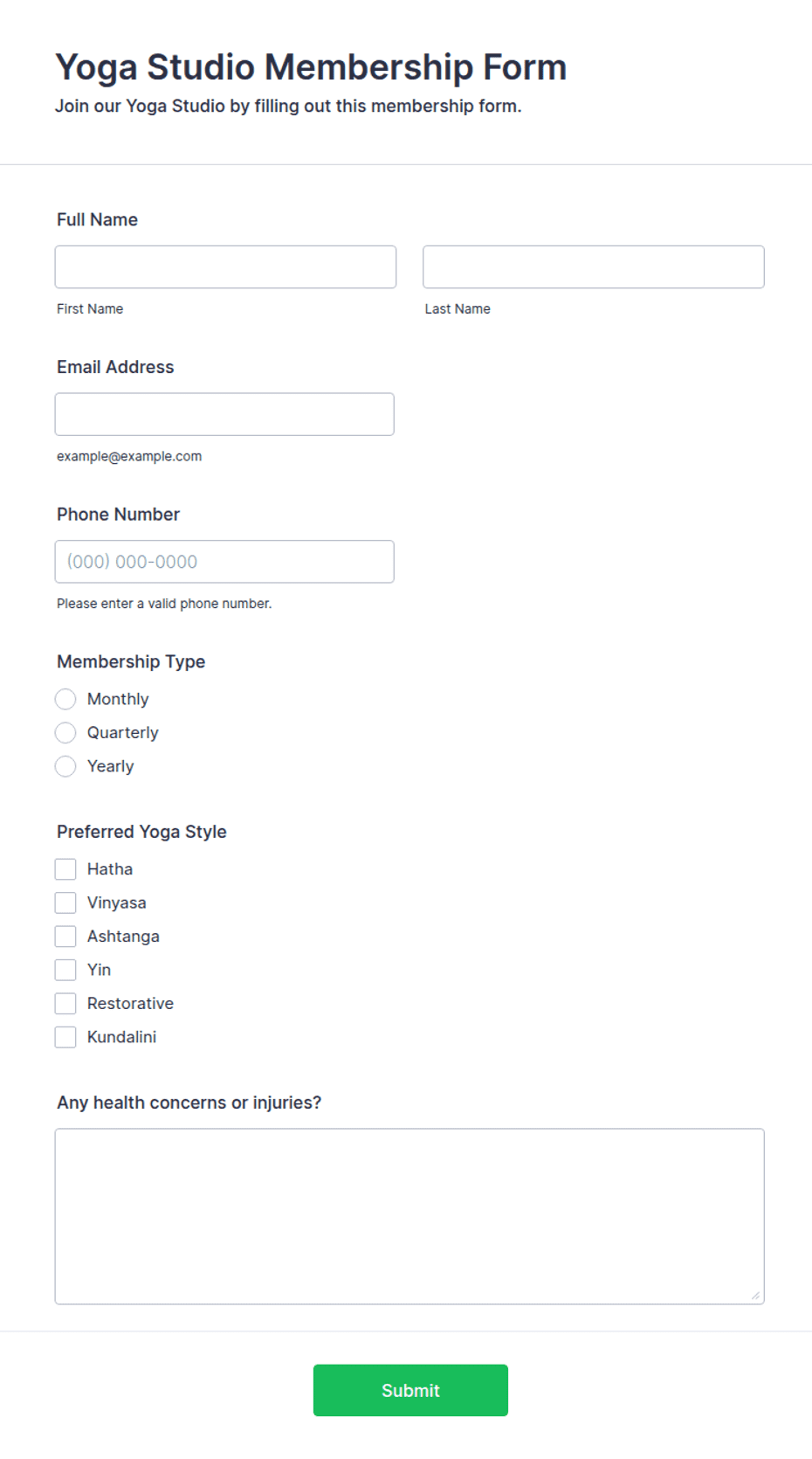 Yoga Studio Membership Form Template | Jotform