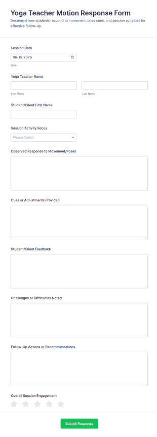 Yoga Teacher Motion Response Form Template