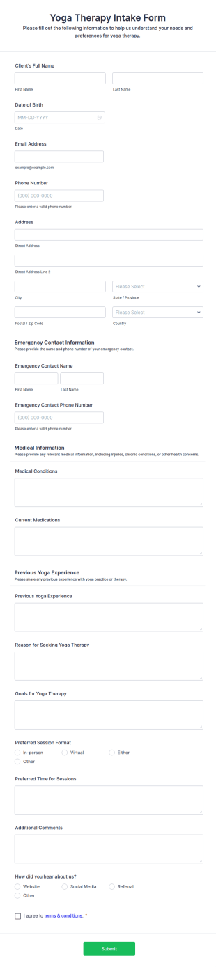 Yoga Therapy Intake Form Template