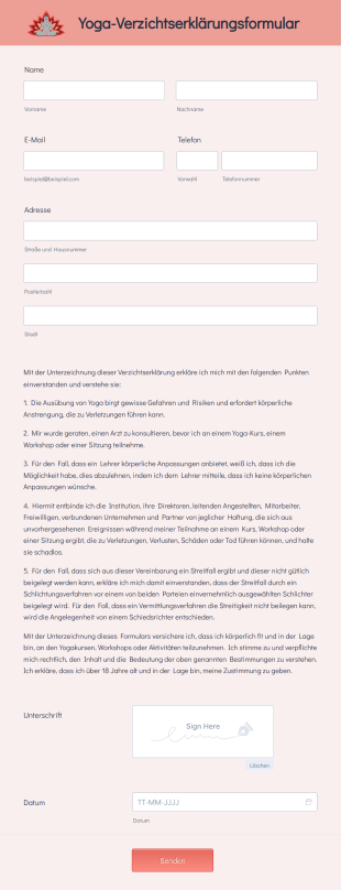 Yoga Verzichtserklärungsformular