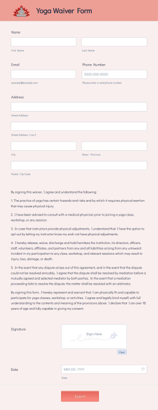 Yoga Waiver Form Template