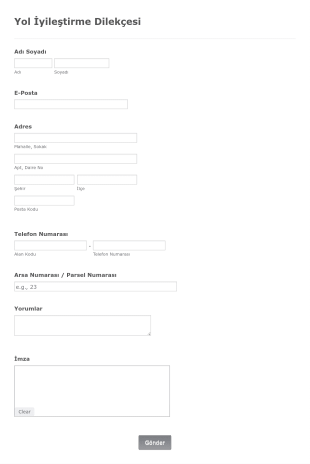 Yol İyileştirme Dilekçe Form Template