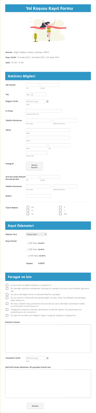 Yol Koşusu Kayıt Form Template