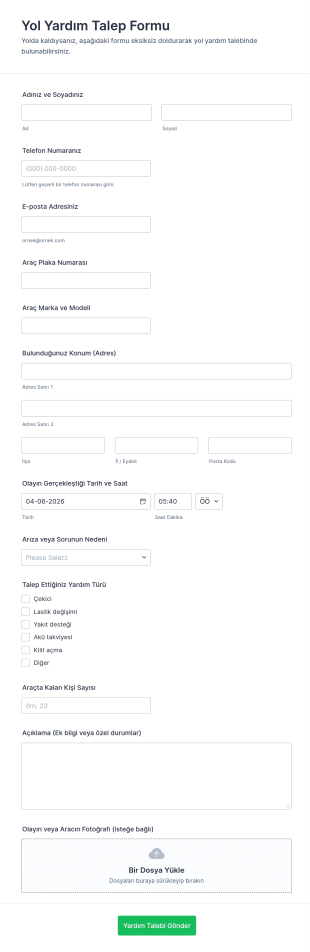 Yol Yardım Talep Formu 🚗🛠️ Form Şablonu