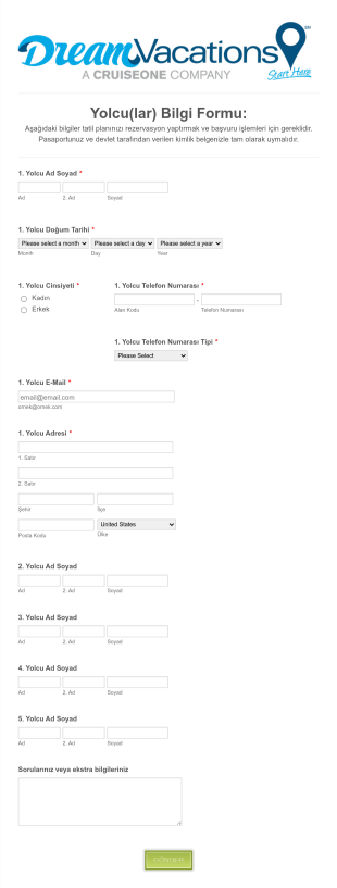 Yolcu Bilgi Form Template