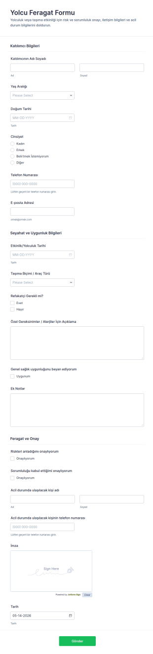 Yolcu Feragatname Form Şablonu