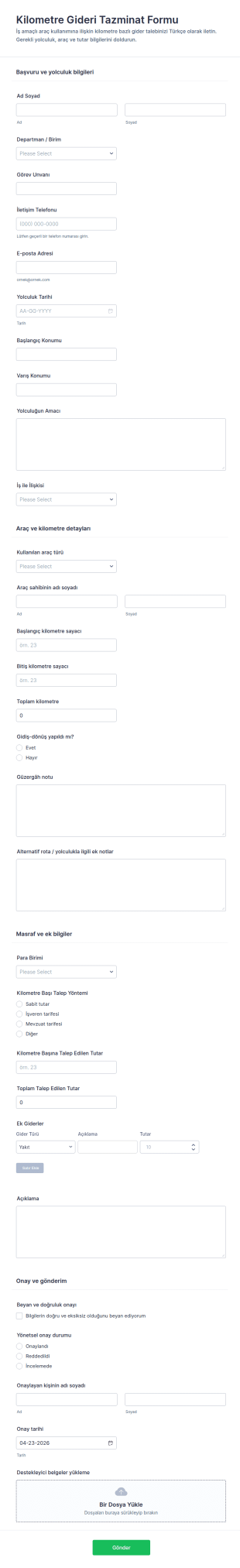 Yolculuk Giderleri Talep Formu 🚗💼 Form Şablonu