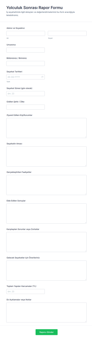 Yolculuk Sonrası Rapor Form Şablonu