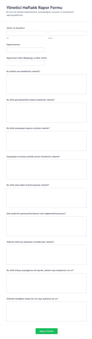 Yönetici Haftalık Rapor Form Şablonu