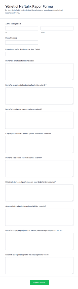 Yönetici Haftalık Rapor Form Şablonu