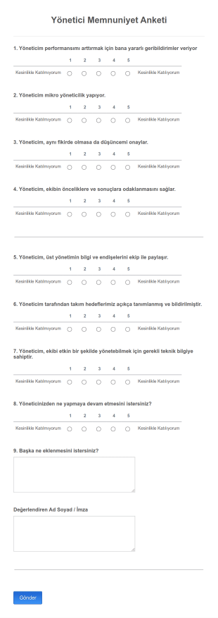 Yönetici Memnuniyeti Anketi Form Şablonu