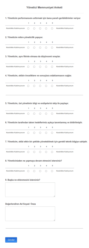 Yönetici Memnuniyeti Anketi Form Şablonu