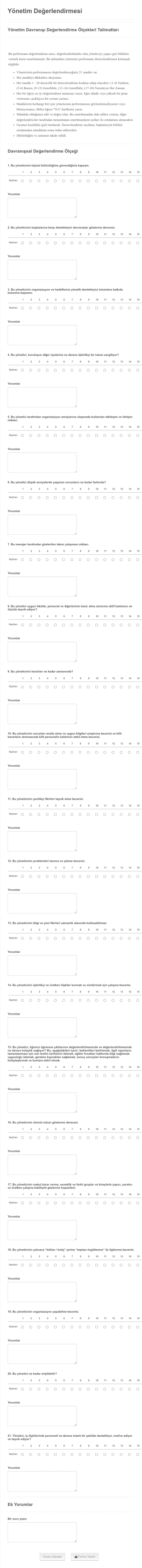 Yönetim Değerlendirmesi Form Şablonu