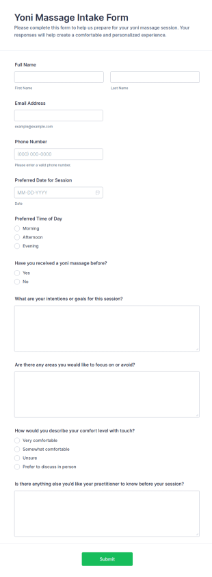 Yoni Massage Intake Form Template