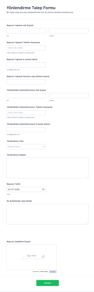 Yönlendirme Talep Form Şablonu