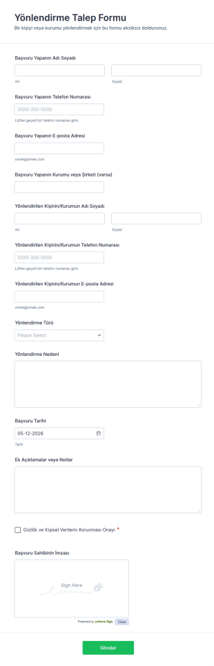 Yönlendirme Talep Form Şablonu