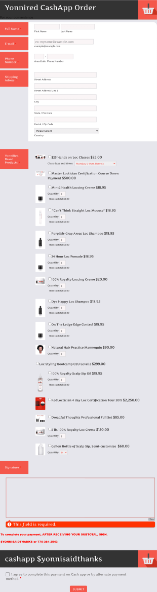 YonniRed Brand Products Form Template