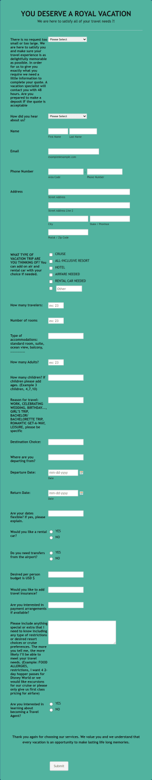 You Deserve A Royal Vacation Form Template