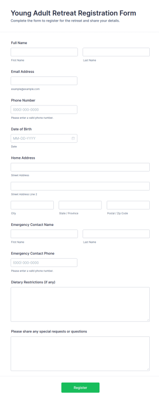 Young Adult Retreat Registration Form Template
