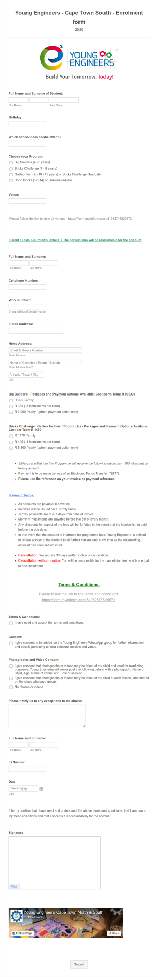 Young Engineers Cape Town South Enrolment Form Template