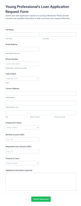 Young Professional's Loan Application Request Form Template