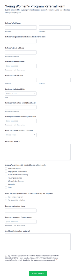 Young Women's Program Referral Form Template