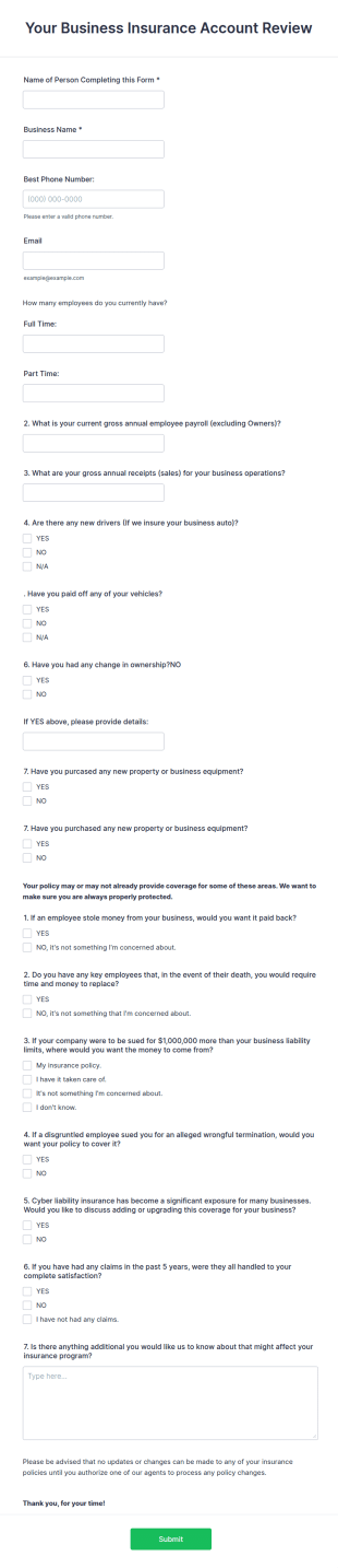 Business Insurance Account Review Form Template