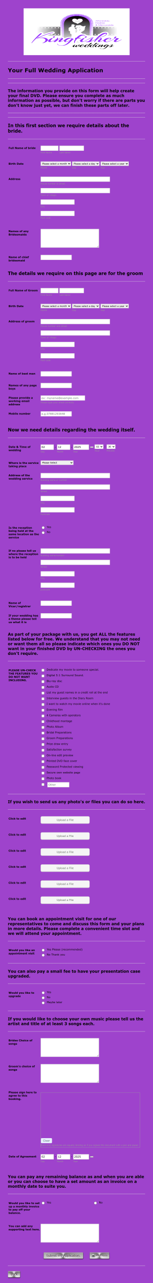 Wedding DVD Application Form Template