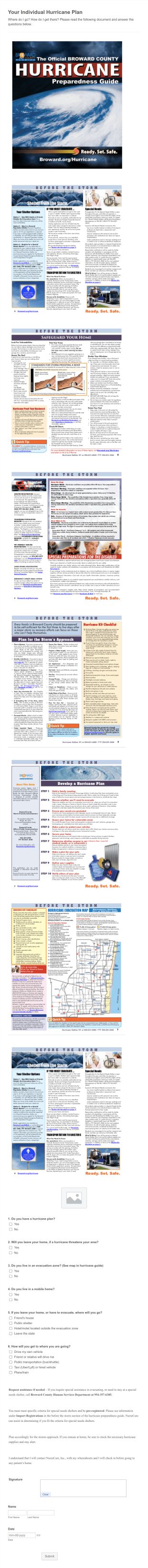 Individual Hurricane Plan Form Template