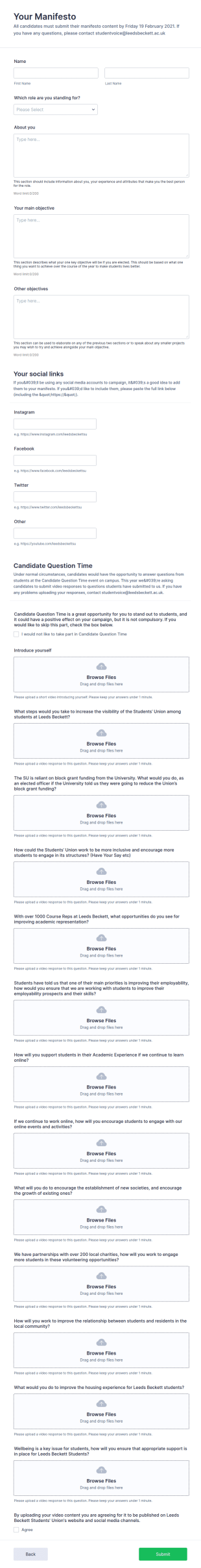 Student Manifesto Form Template