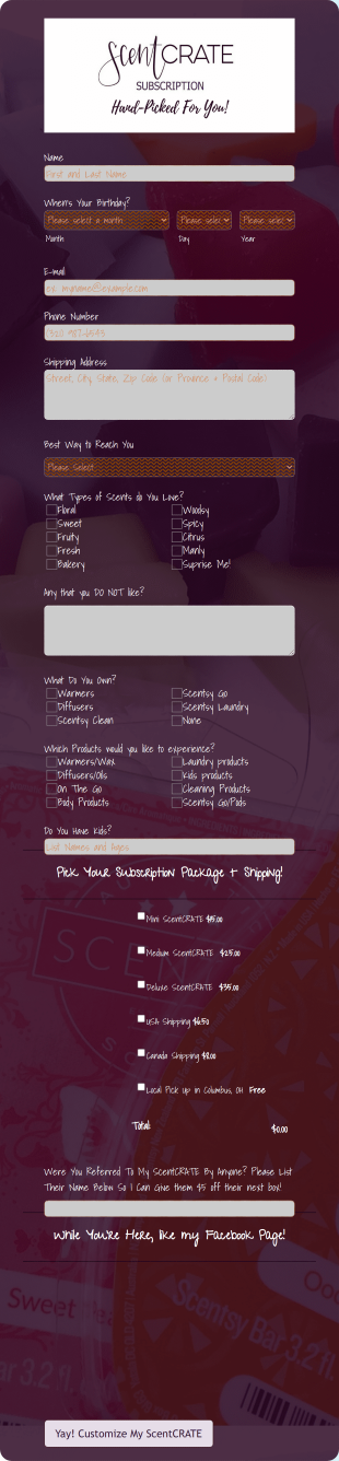 Scentcrate Subscription Form Template