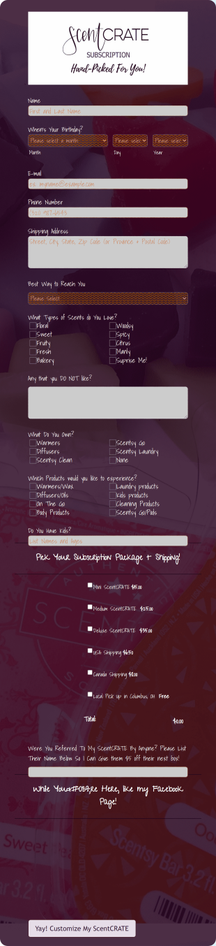 Scentcrate Subscription Form Template